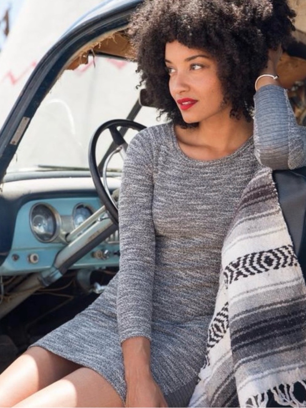 Marine Layer Tweed Panel Charcoal Marled Knit Bodycon Sweater Dress Small